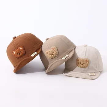 2023 귀여운 곰 아기 모자 봄 야외 소년 소녀 태양 모자 면화 여름 부드러운 가장자리 조정 가능한 어린이 모자