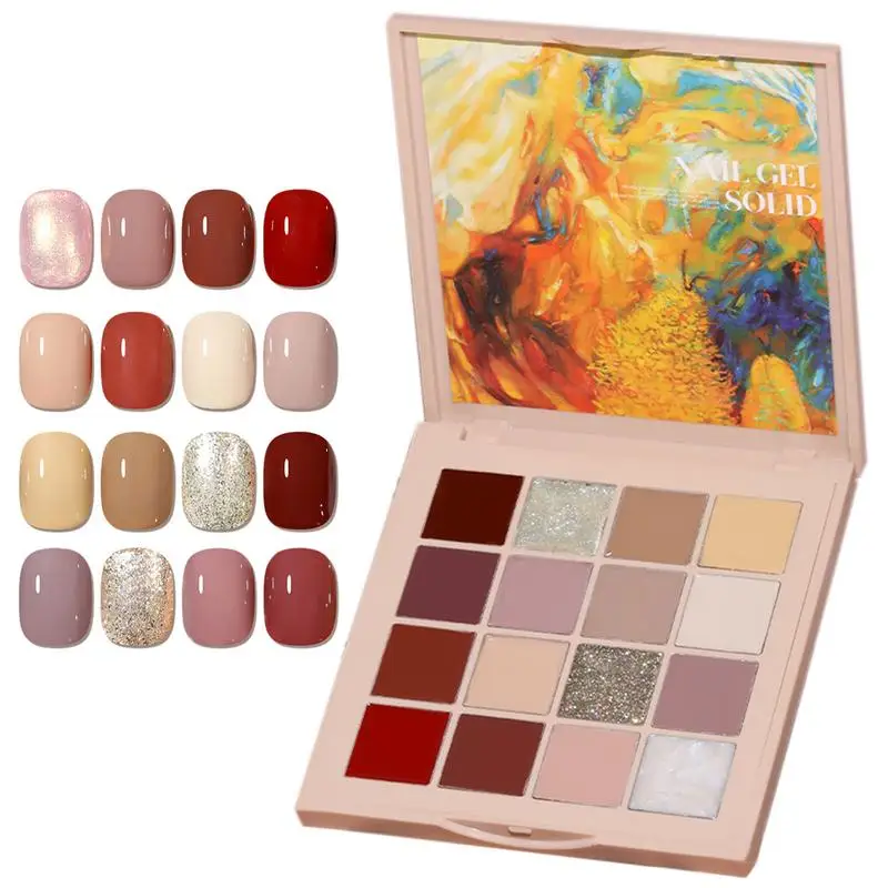 Solid Gel Nail Polish Palette 16 Colors Popular Warm Nude Polish Set