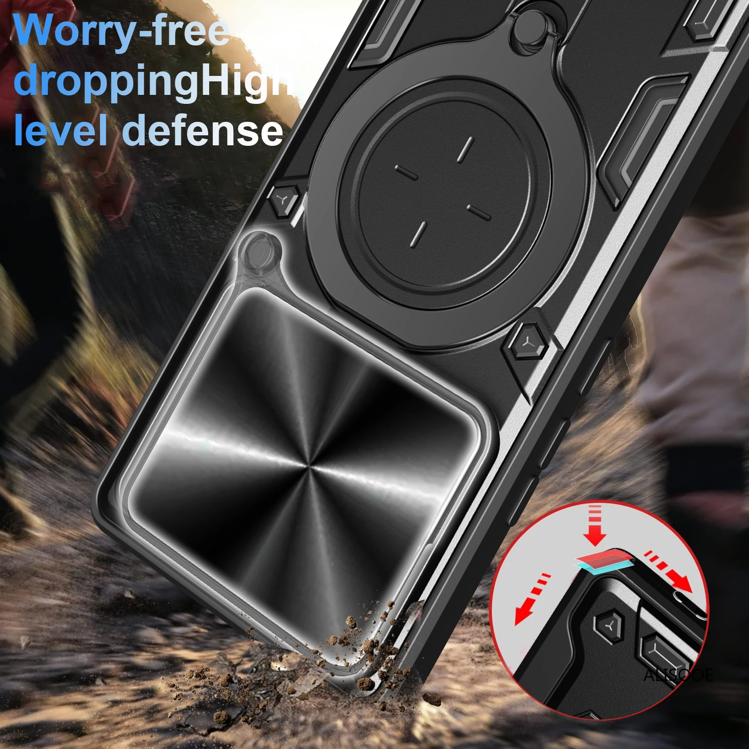 Slide Camera Shield with Ring Stand - Durable Shockproof Phone Case