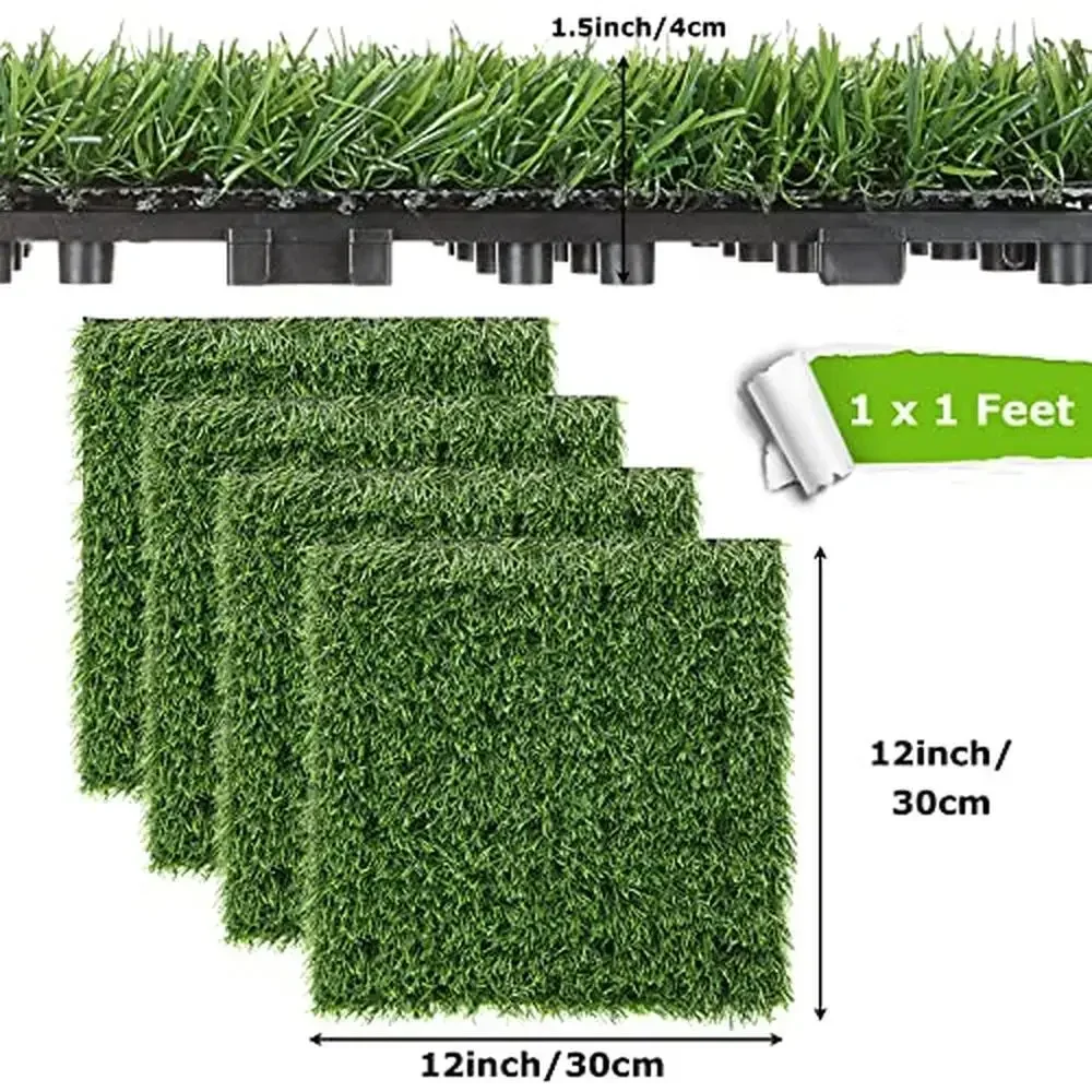Artificial Grass Turf Tile 12x12 Inch Interlocking Deck Squares 9 Pack Pet-Friendly Fake Grass Mat Easy Install Playground