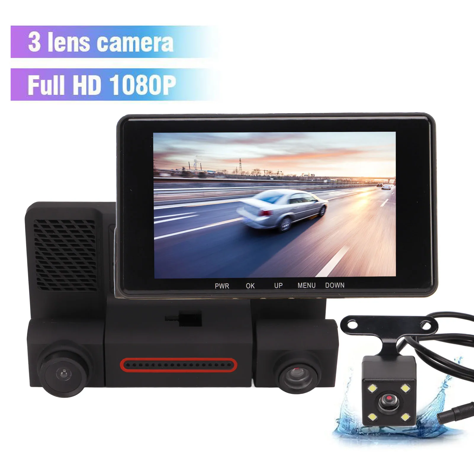 Car Camera Car Dash Camera DVR 3 Camera Night Vision 4in Display Screen Car Recorder Driving Video Recorder Car Recording Camera