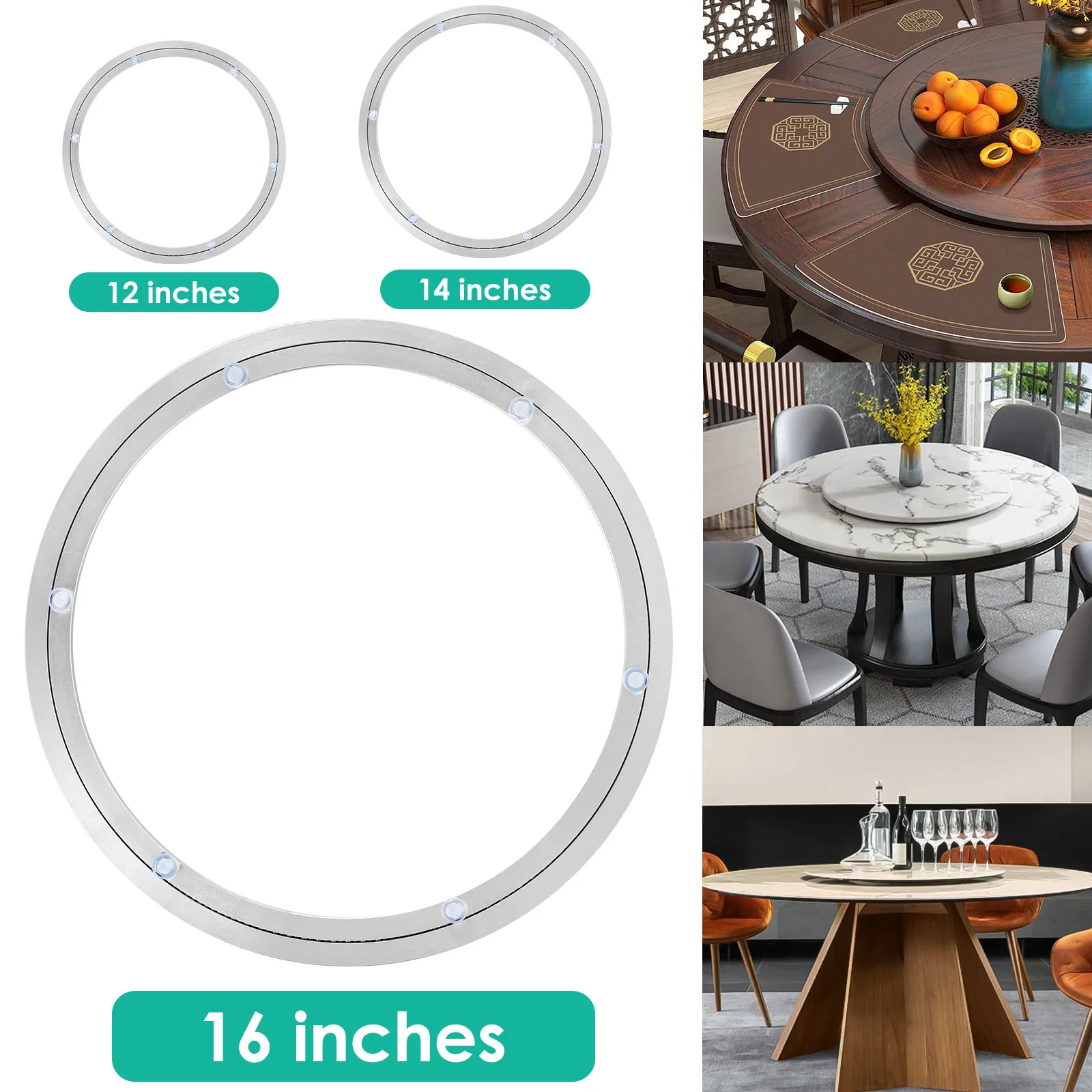 12/14/16 inch Turntable Bearing 360&deg; Heavy Duty Metal Rotating Bearing for Round Dining Table Turntable Max Load Capacity 130Kg