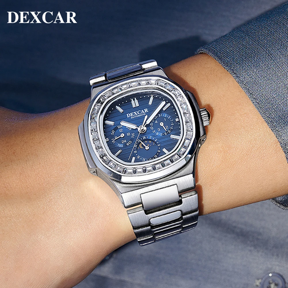 DEXCAR 2024 Men's Watches Luxury Automatic Watch For Men Mechanical Wristwatch Clock Stainless Steel Waterproof Sports Man Watch