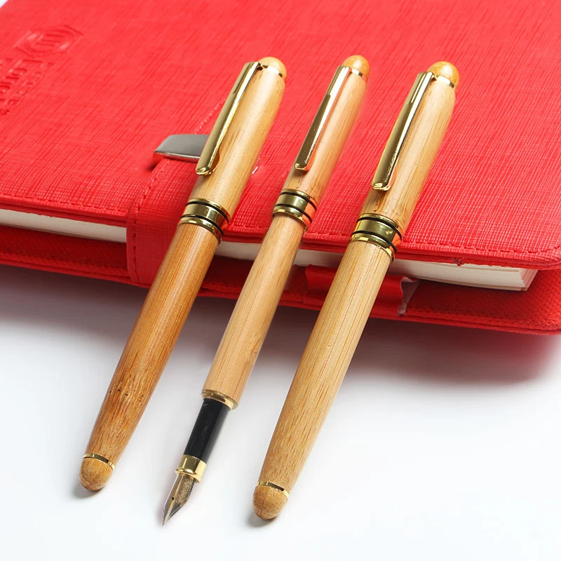 Novel Bamboo Pen Free Personalized Custom Logo Business Enterprise Office Commemorative Gift Fountain Pen School Office Supplies