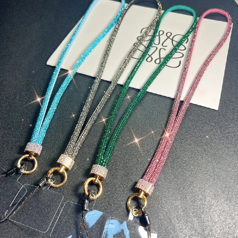 럭셔리 라인스톤 롱 넥 폰 끈 클립형 풀 다이아몬드 분실방지 넥 스트랩 체인 (휴대폰 케이스 범용 펜던트 로프)