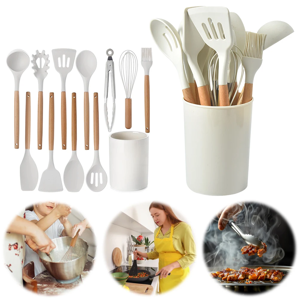 12Pcs Kitchen Utensil Set Cooking Tools Kit Spatula Spoon Brush Whisk Heat-Resistant Cookware Non-Stick Spatula Set for Kitchen silicone cookware set non stick cookware set wooden kitchenware set