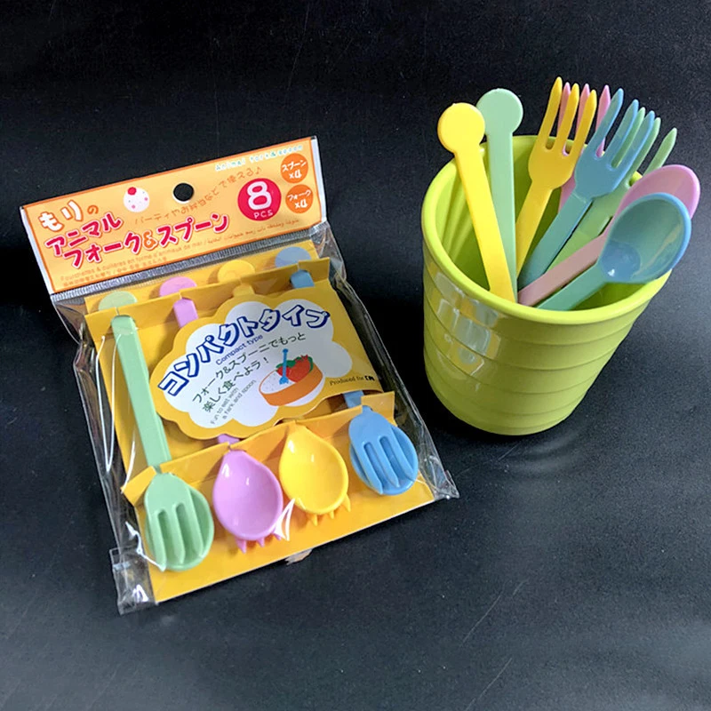 1Set Fruit Fork Dessert Spoon Reusable Tableware Children Snack Cake Dessert Food Pick Toothpick Bento Lunches Party Decor