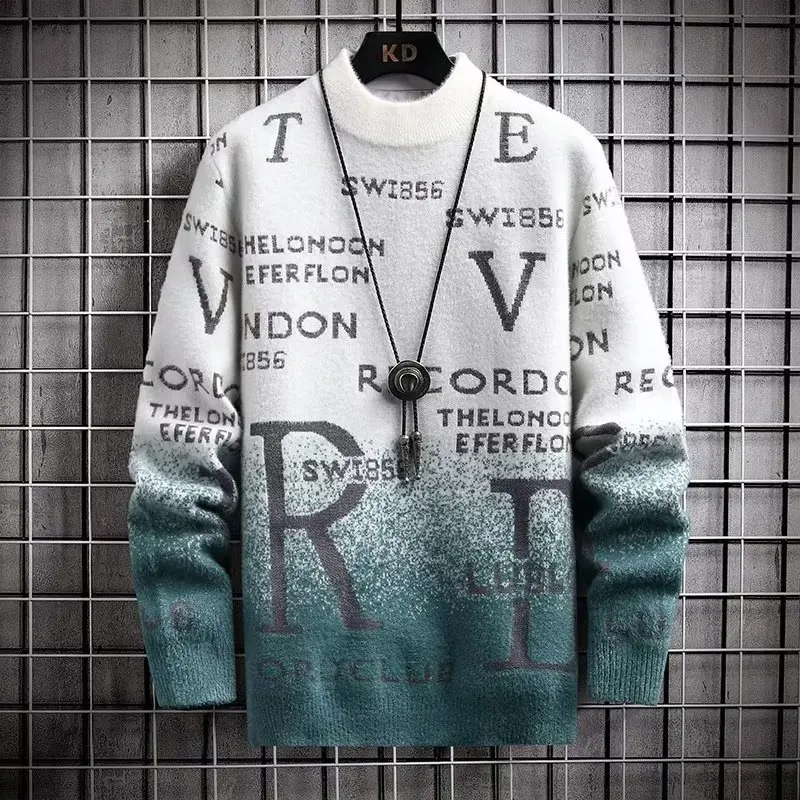 2024 Men's Sweater Korean Autumn Winter Fashion Men Clothing English Elements Sweater Men Casual Pullover O-Neck Sweaters Men 2