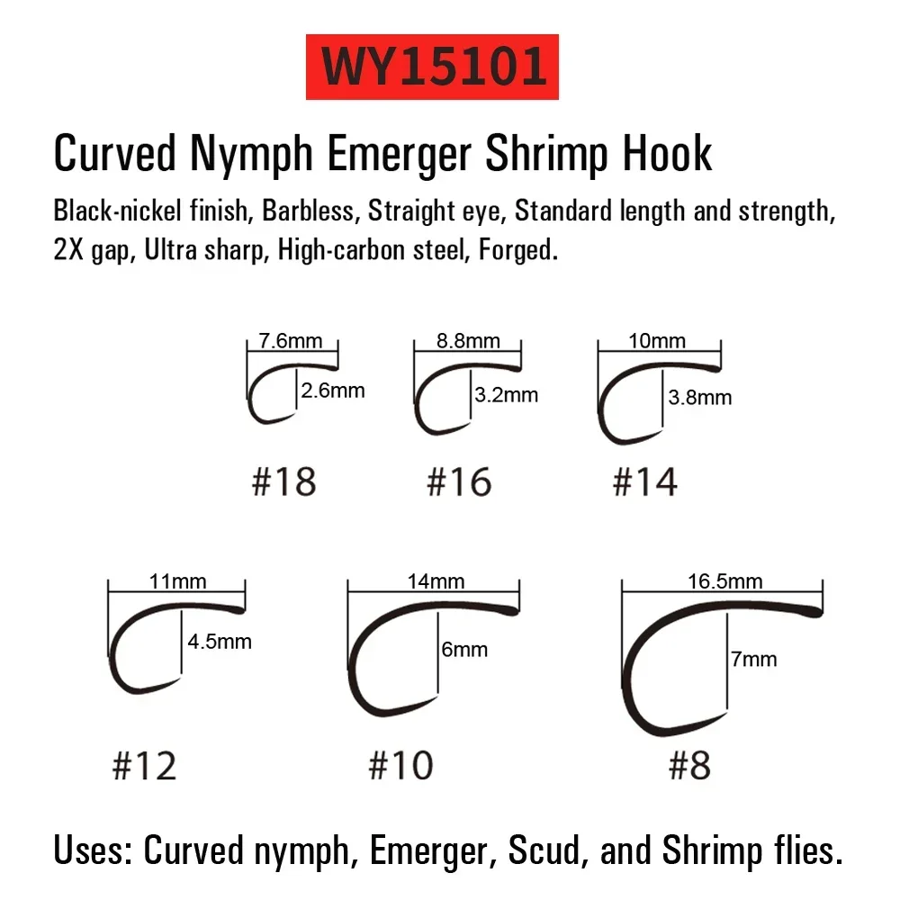 ICERIO 100 Barbed Fly Tying Hooks Barbless  60 Degree Jig Nymph Hook Streamer Wet Dry Flies Hooks Trout Fly Fishing Hook Tackle 6