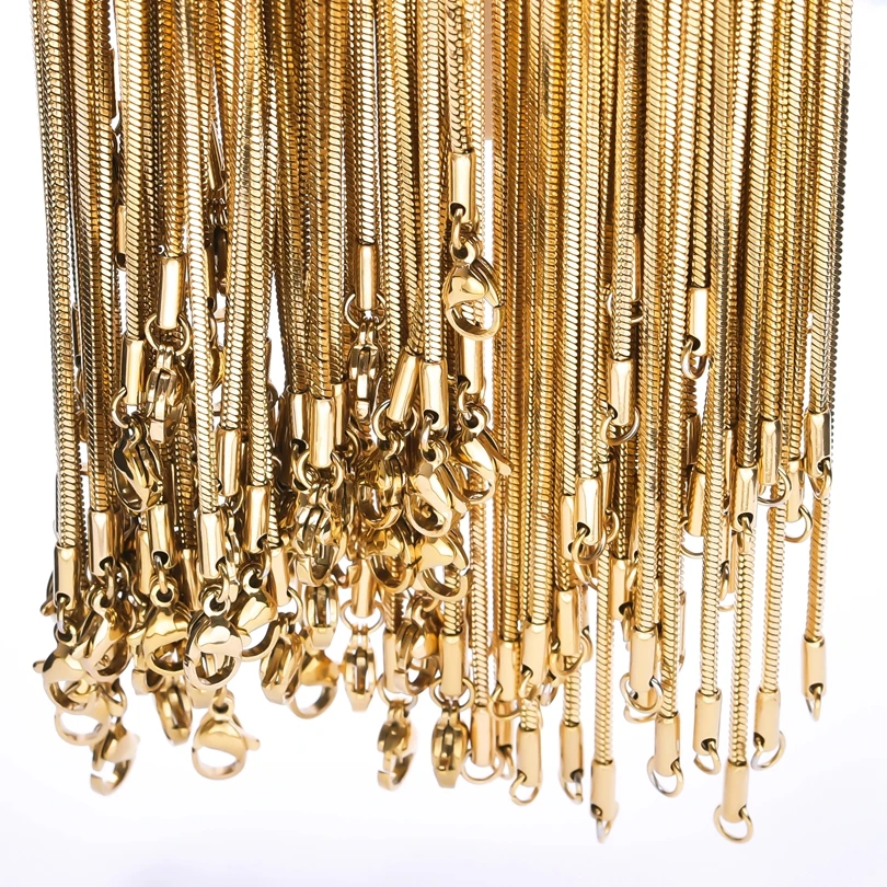 

5Pcs/Lots 1.5mm Round Snake Chain Stainless Steel Necklace Gold Color Necklaces Pendants Lobster Clasp Inoxidable 45/50/60cm