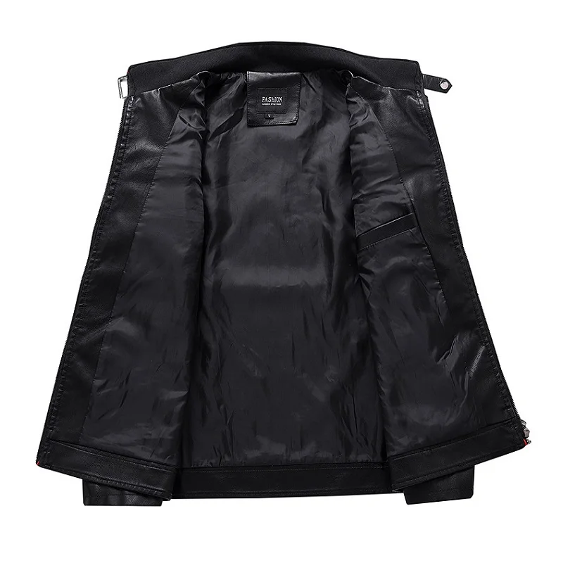 Autumn and Winter Leisure Motorcycle Stitching Pu Leather Jacket Men's Fashion Stand-up Collar Retro Warm PU Leather Jacket