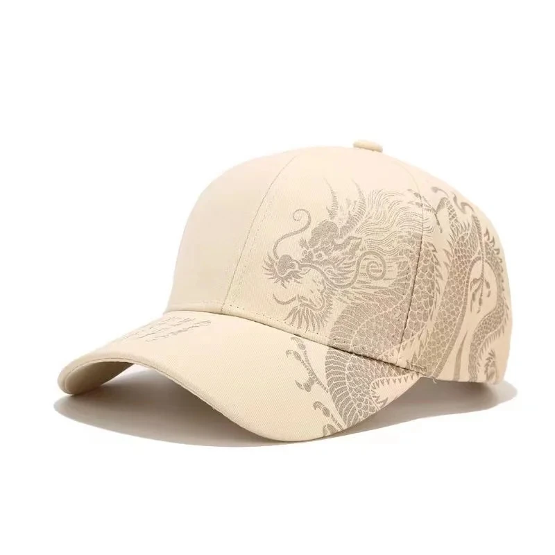 Baseballkappe mit goldenem Drachen-Aufdruck im chinesischen Stil für Männer und Frauen, verstellbares Design, leicht, atmungsaktiv und cool – Detail 4
