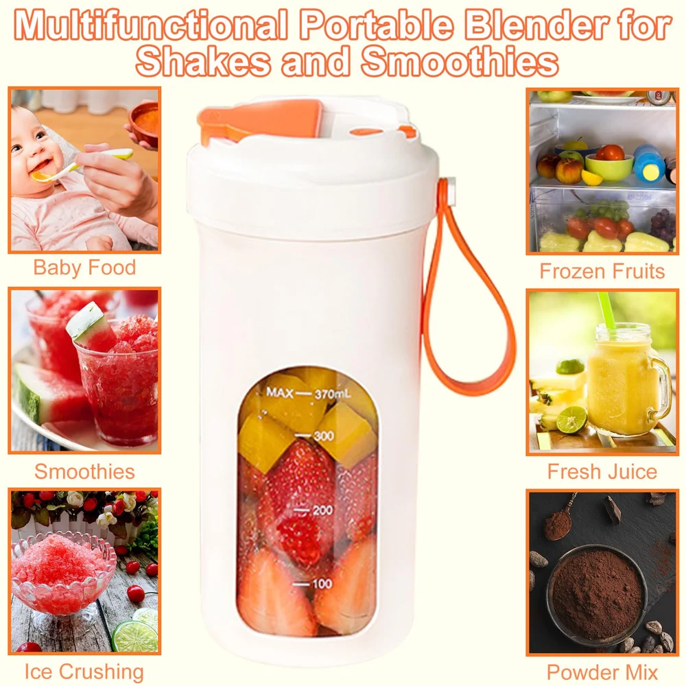 1pc Rechargeable 370ml Portable Juicer Blender Cup With 10 Blades