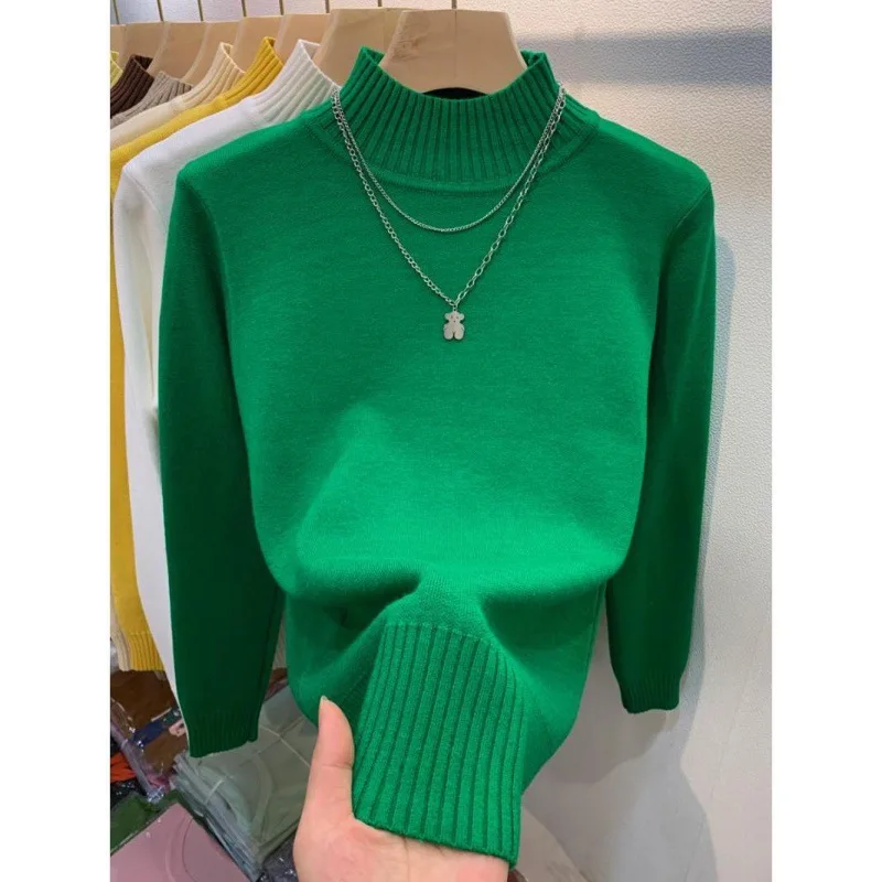 

Candy Color Thick Warm Half High Collar Pullover Sweater Women New Autumn Winter Slim Long Sleeve Knitted Sweater All-match Tops