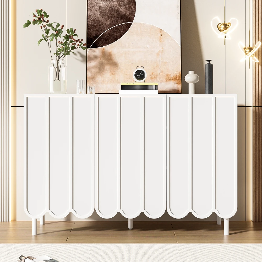Modernes weißes Sideboard mit Wellpappentüren, grifffrei, verstellbare Regale, Stauraum für Wohnzimmer, Flur, Esszimmer – Detail 6