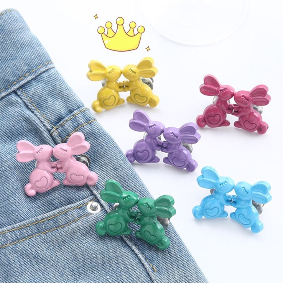 Cute Rabbit Pants Button Tightener Jean Fit Tighten Buckles Jean Buttons for Loose Jeans Waist Buckle Button Clasps Waist Clip