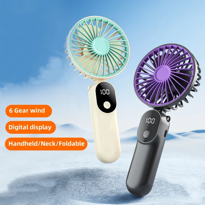 XIAOTREE Handheld Mini Foldable Portable Neck Hanging Fans Speed USB Rechargeable Fan With Stand And Display Screen_voghion.com
