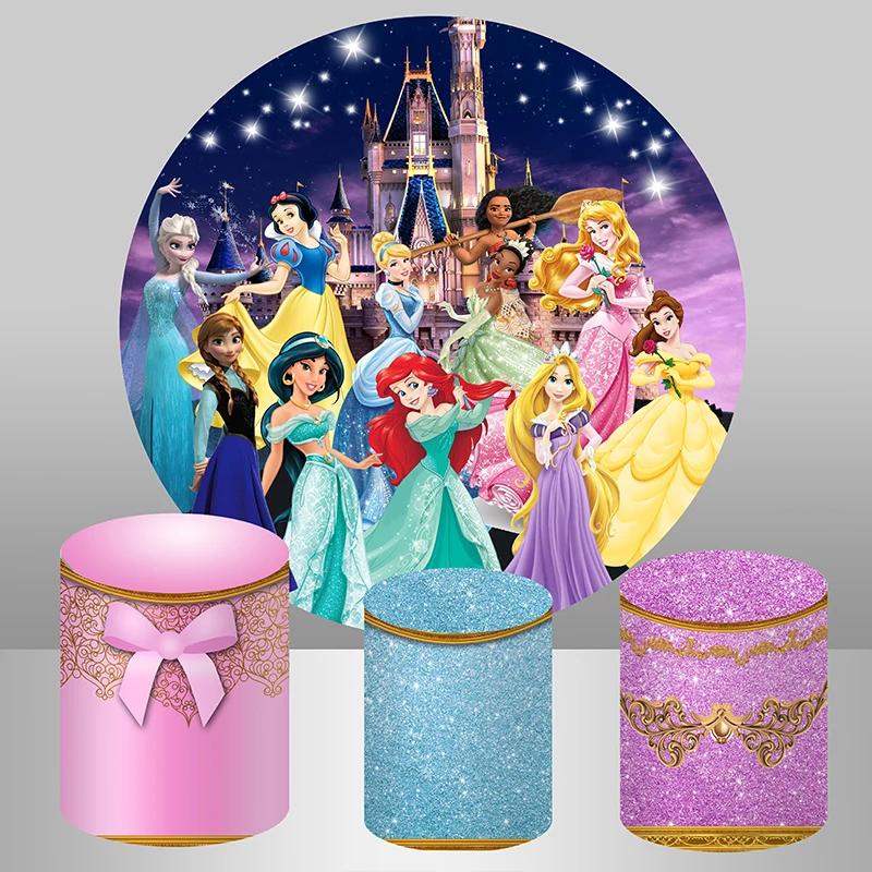 Фон для фотосъемки с изображением круга Принцессы Диснея для девочек на день рождения замок Декор Подсвечник баннер чехлы