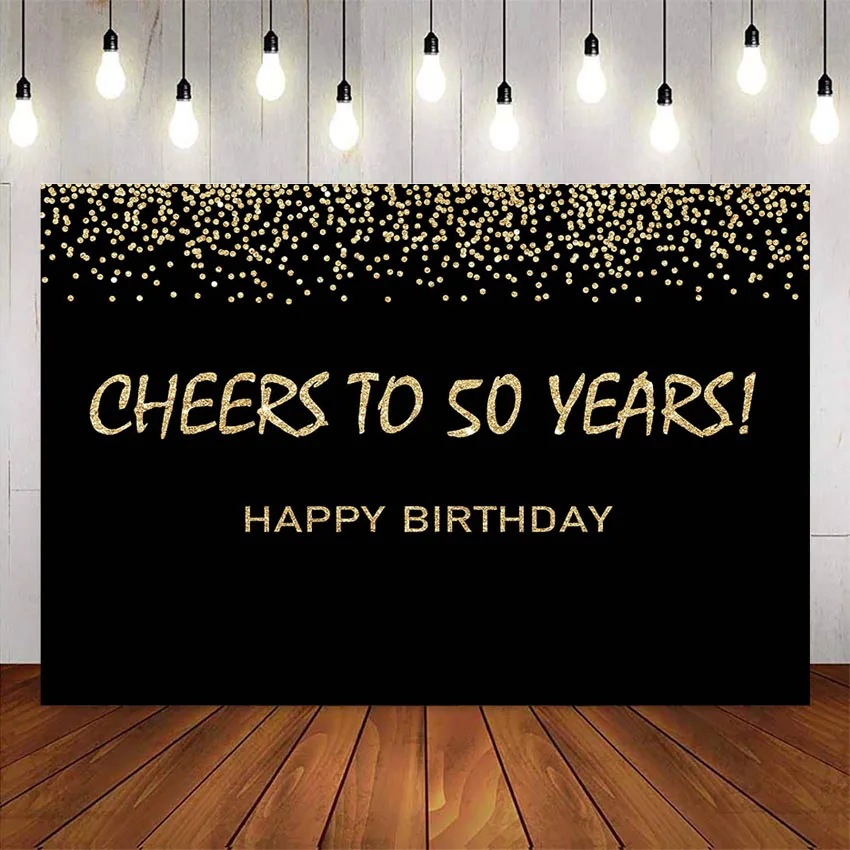 Cheers To 50 Years Happy Birthday Background Fifty Fabulous Theme Party Decoration Supplies Black Gold Glitter Photo Background
