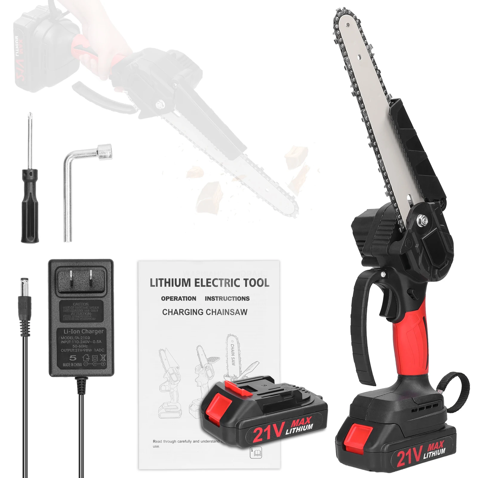 

21V 8inch Portable Electric Pruning Saws Small Wood Splitting Chainsaw Brushless Motor One-handed Woodworking Tool for Garden