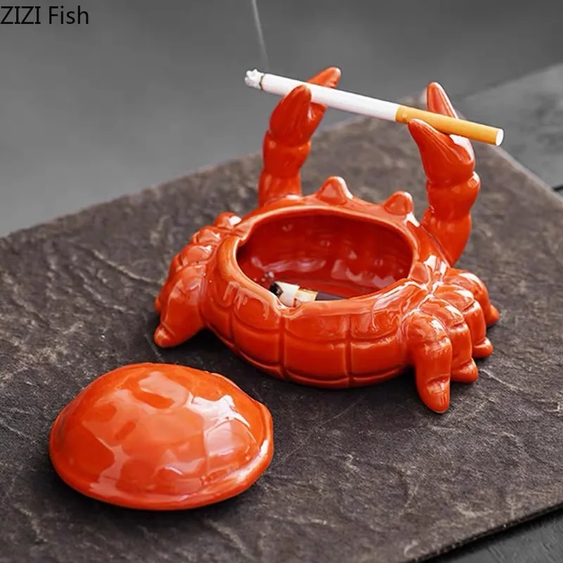 Cute Crab Ashtray Living Room with Lid Anti Fly Ash Ceramic Cigar Ashtray Decoration Chinese Home Decoration Art Friend Gift
