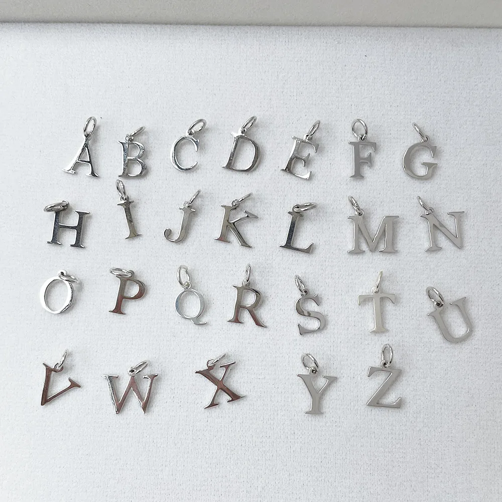 silver necklace charms silver pendant 925 sterling silver letters A-Z initial charms pendant women girls gift friends men jewelry