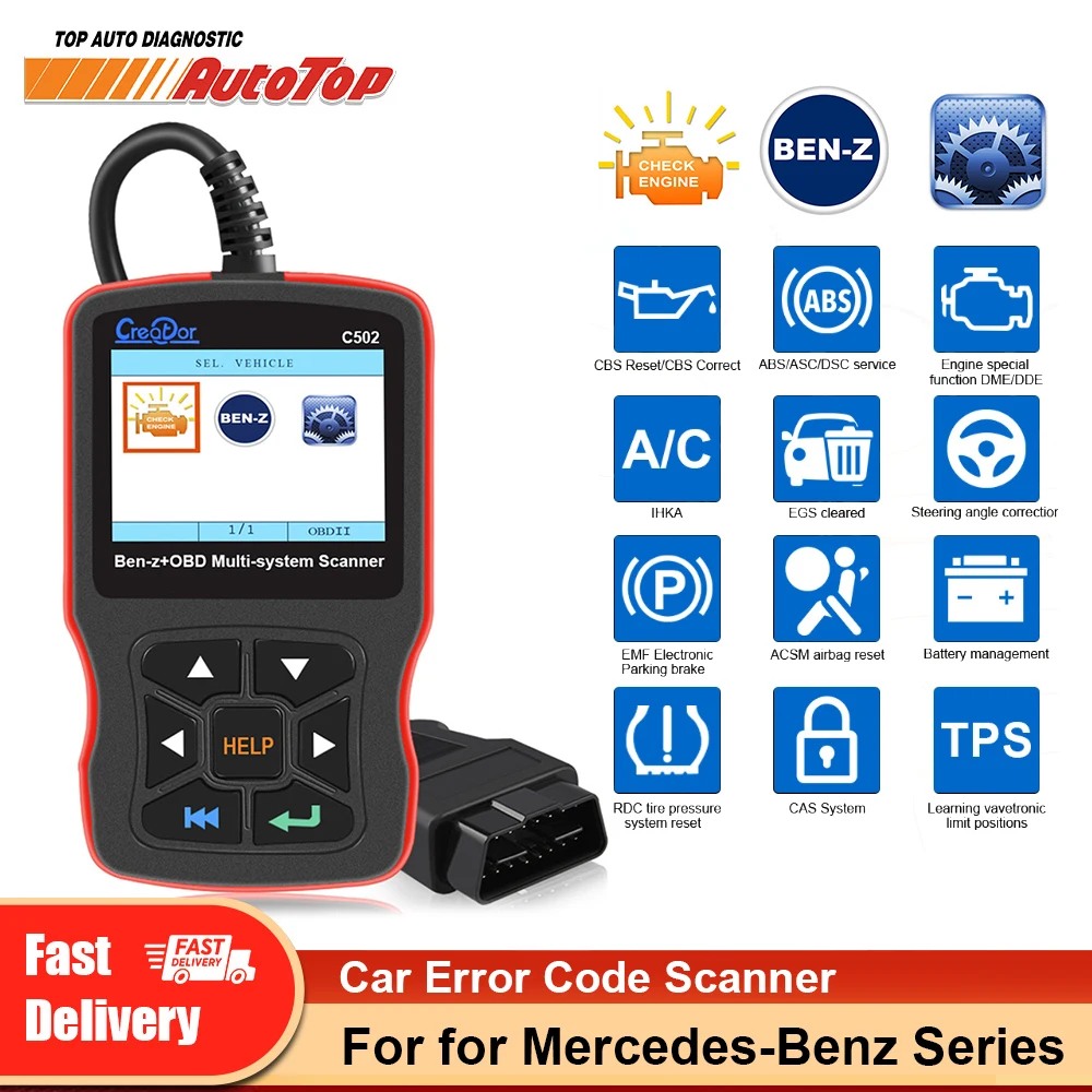 CREATOR OBD2 Scanner For Mercedes-Benz C502 OBDII Engine Code Reader 38 Pin obd2 For Benz Full System Car Diagnostic Tool Reader