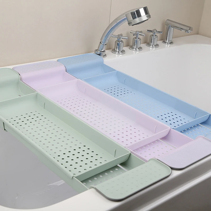 Retractable Bathtub Storage Rack Bath Tray Shelf Plastic Scalable Drain Rack Multi-function Towel Organizer Shelf Bathroom Tools