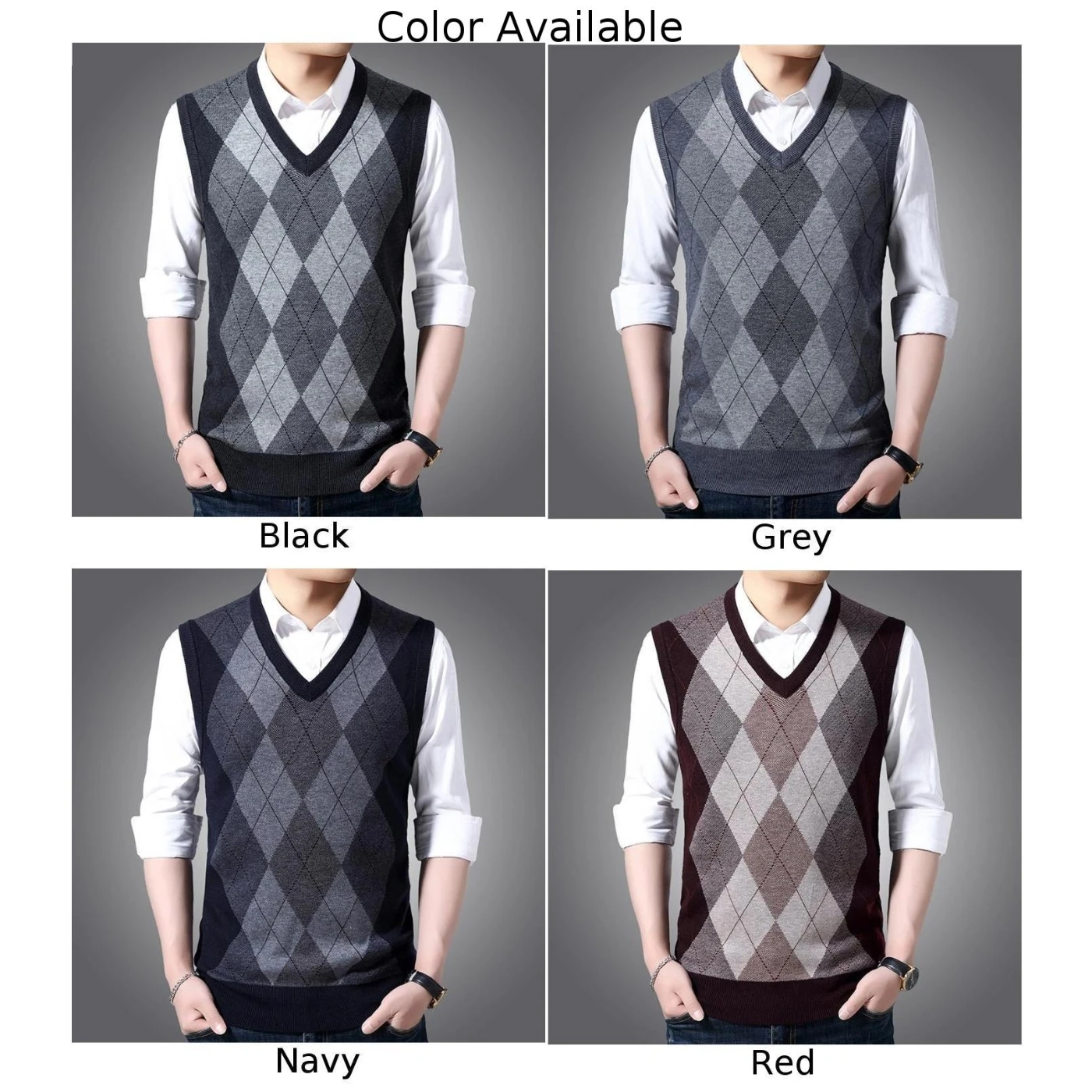 Casual Wool Prismatic Plaid Sweater Vest Fashion Cashmere Knitted V Neck Sleeveless Pullover Tank Top Vests Clothing For Men