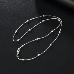 Elegant 925 Sterling Silver Bead Chain Necklace for Women - Perfect for Fashion, Parties, and Weddings (Silver Necklace)