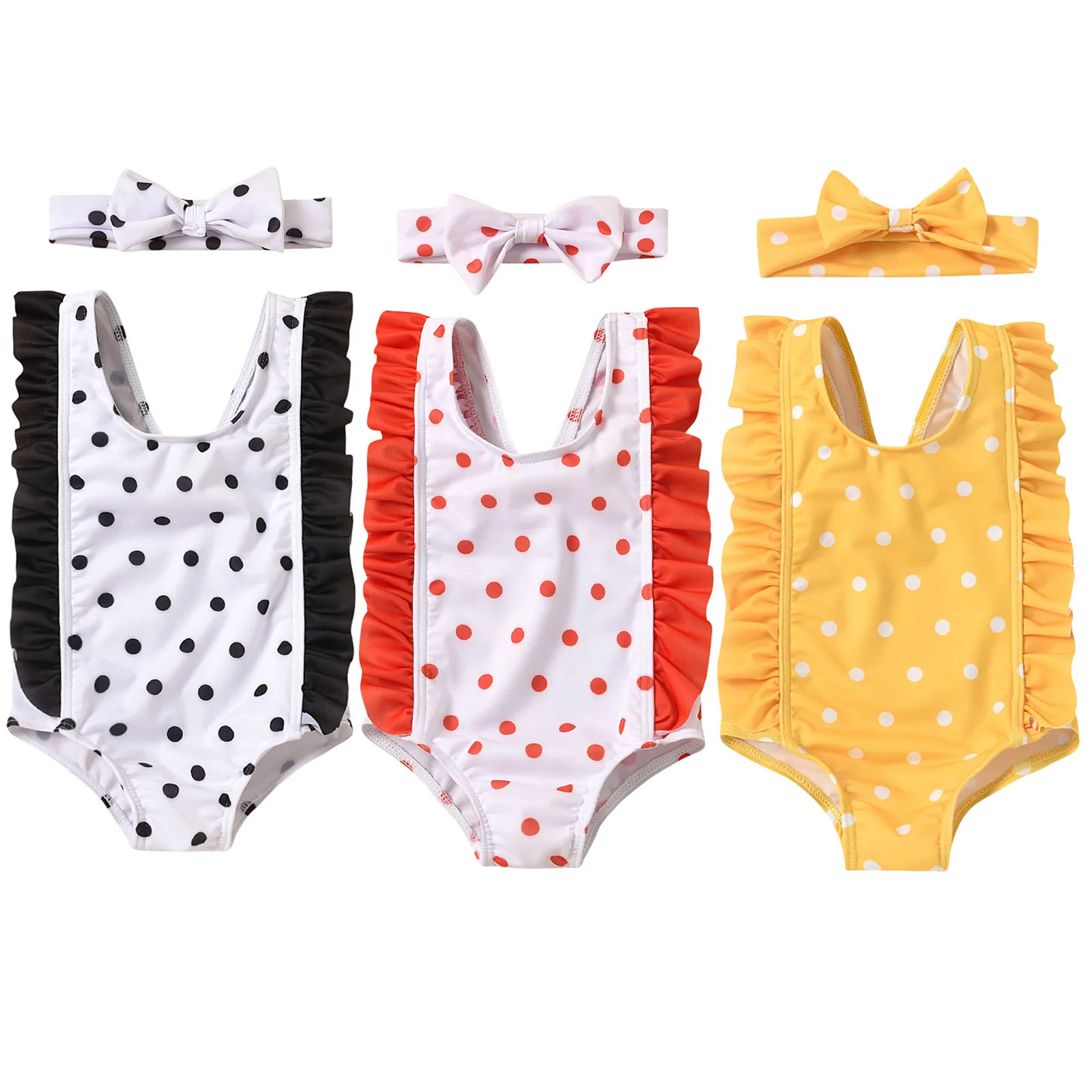 Toddler Girls Polka Dot Swimwear Bikini One Pc Swimsuit Beachwear With