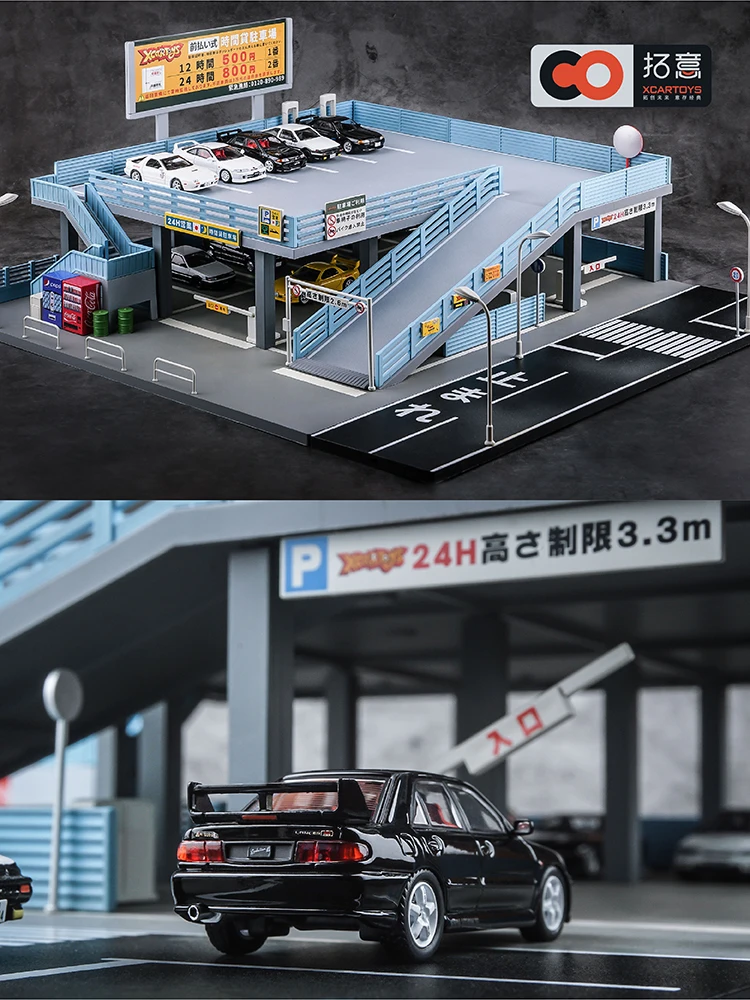 1/64 Miniature Japanese Style Model Car Toy Scene Street View Double Garage Parking Lot Toy Gift Box Diorama 4