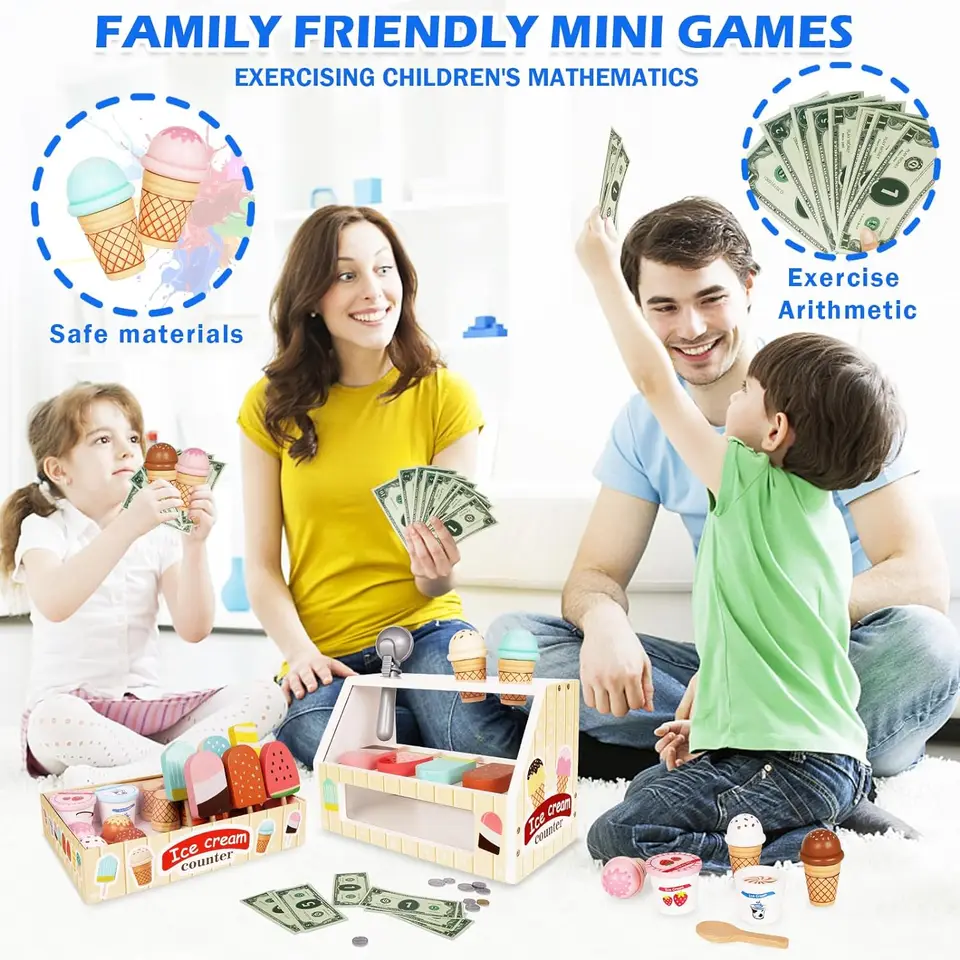 Juego de contador de helados para niños, juguetes de heladería, juguetes de simulación, cuchara y servicio de alimentos, niñas y niños a partir de 3 años Juego de contador de helados para niños, juguetes de heladería, juguetes de simulación, cuchara y servicio de alimentos, niñas y niños a partir de 3 años