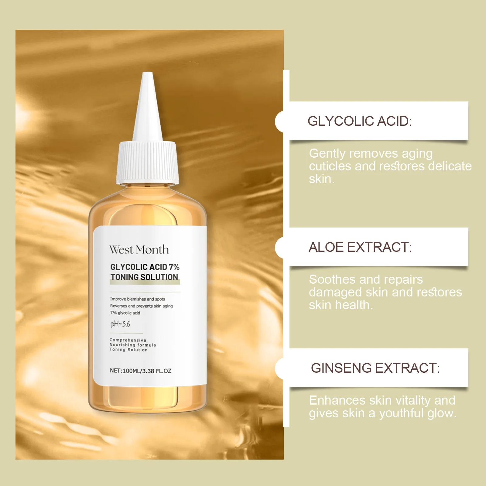 7% Glycolic Acid Toner Cleansing Skin Acne Moisturizing Hydrating Refreshing Eliminating Acne Marks Delicate Skin Rejuvenation 2