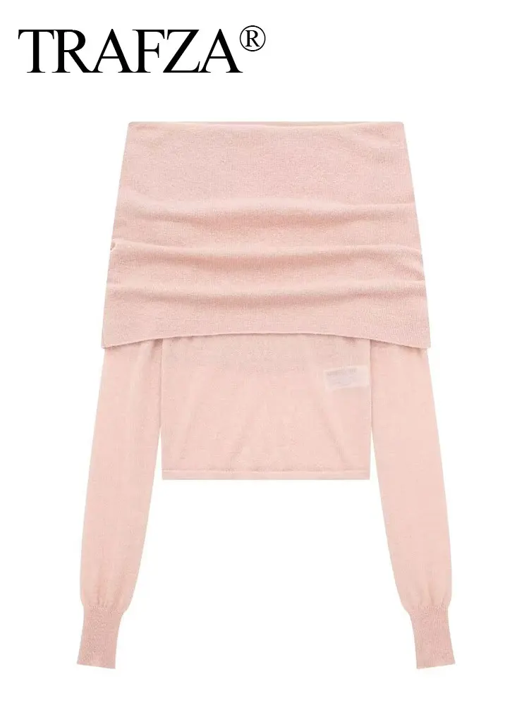 

Женский модный пуловер TRAFZA, Однотонный свитер-футляр со складками, шикарный сексуальный женский топ, одежда на весну 2024