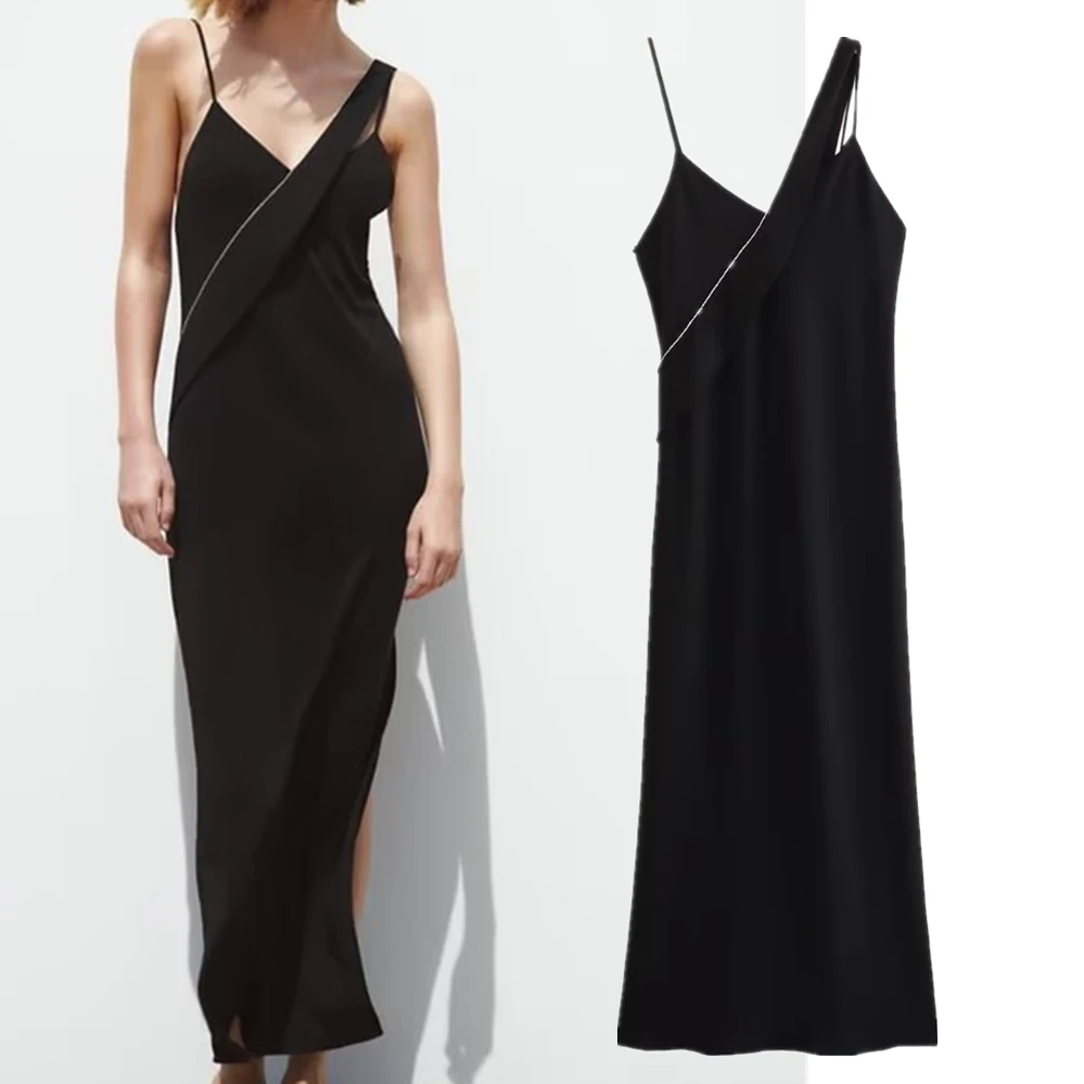 

Jenny&Dave Fashion Sexy Knitted Dress Women French Elegant Ladies Beaded One Shoulder Sling Dress