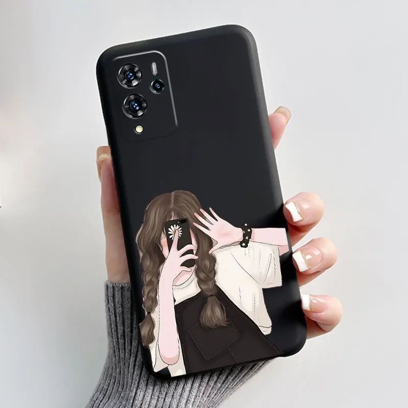 Aesthetic Pattern Black Silicone Phone Case - Love, Goldfish, & Rabbit Design, Shockproof Protection