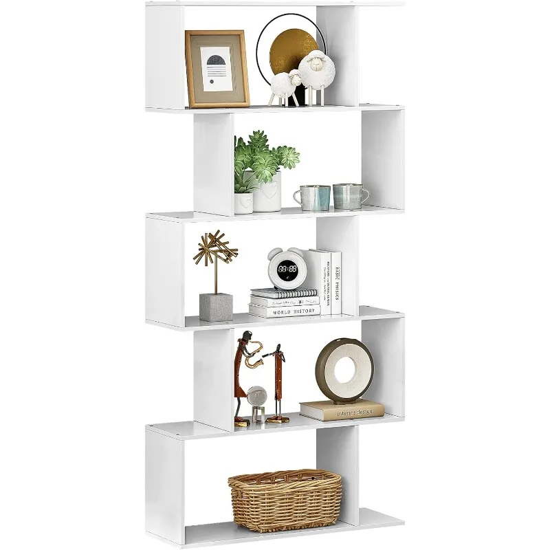 

Function Home 5-Tier Geometric Bookcase Freestanding S Shaped Bookshelf Modern Multifunctional Display Shelves