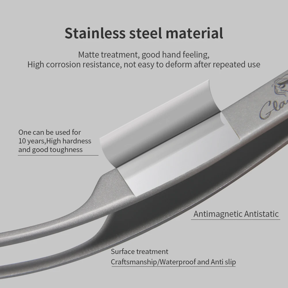 GLAMLASH Eyelash Extensions Tweezers Lash Artists High Precision Stainless Steel Superhard Anti-Static Tweezers 2
