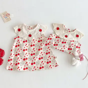 2025 Summer New Baby Girl Strawberry Print Dress & Romper - 98% Cotton Cute Bunny Design Infant Toddler Clothing 4