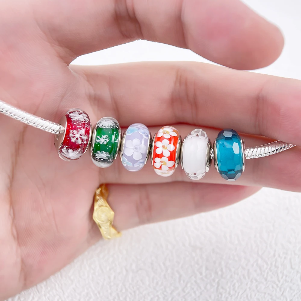 Silver 925 Colorful Flower Series Murano Glass Beads Charm Fit Original Bracelet Murano Glass DIY for Women Jewelry Gift 2