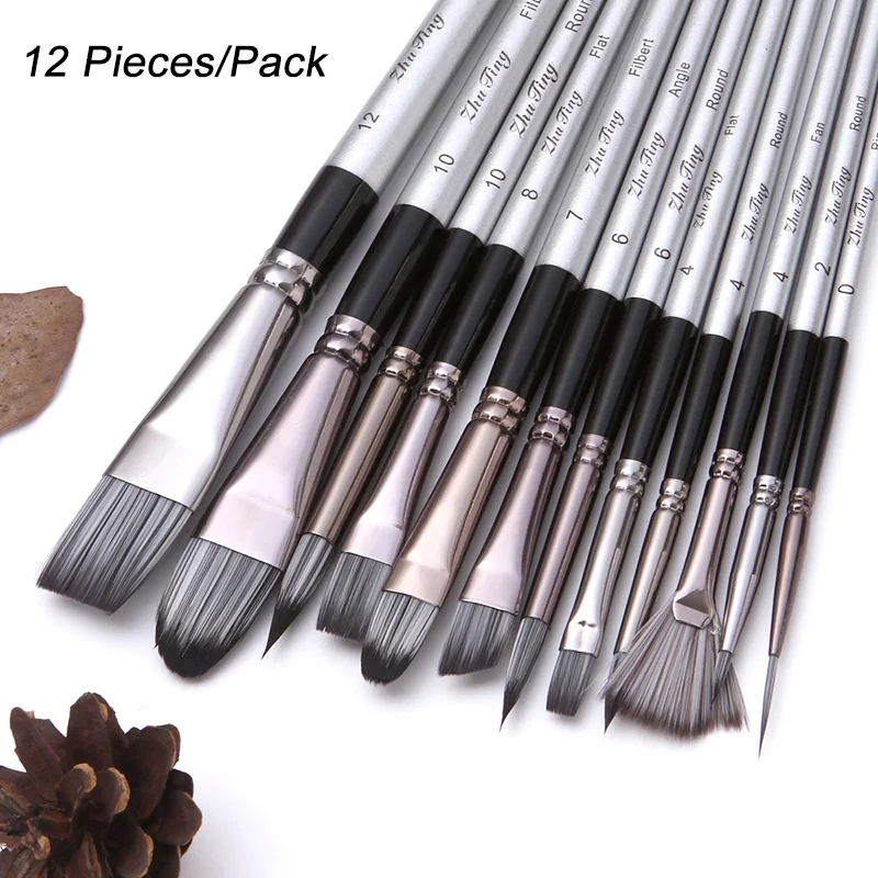12pcs Professional Artist Acrylic & Oil Paint Brushes Set Wooden Handle for Watercolor Acrylic Oil  Gouache Face Nails Painting professional artist paint brush set of 12 painting brushes kit for kids adults great for watercolor oil or acrylic body painting