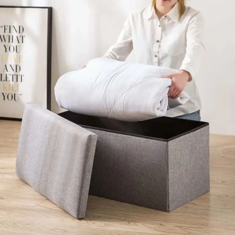 1pc Foldable Fabric Storage Stool Multifunctional Home Life Storage Box Shoe Stool Toy Storage Organizer Box Home Organization 2
