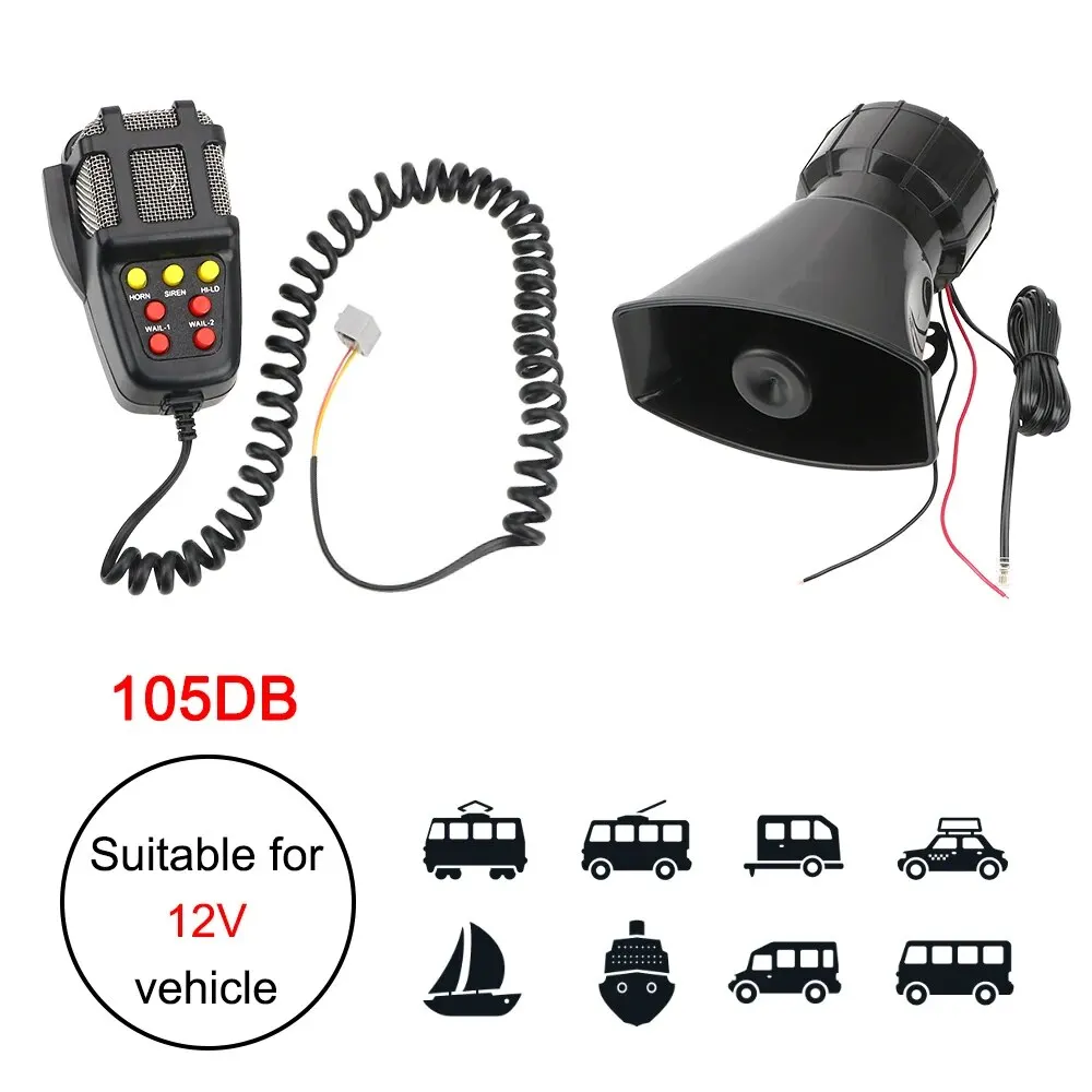 Car Siren Horn Mic PA System Emergency Amplifier Hooter Speakers Loud Police Siren Air Horn Megaphone Tone 12V 100W Car Warning Alarm