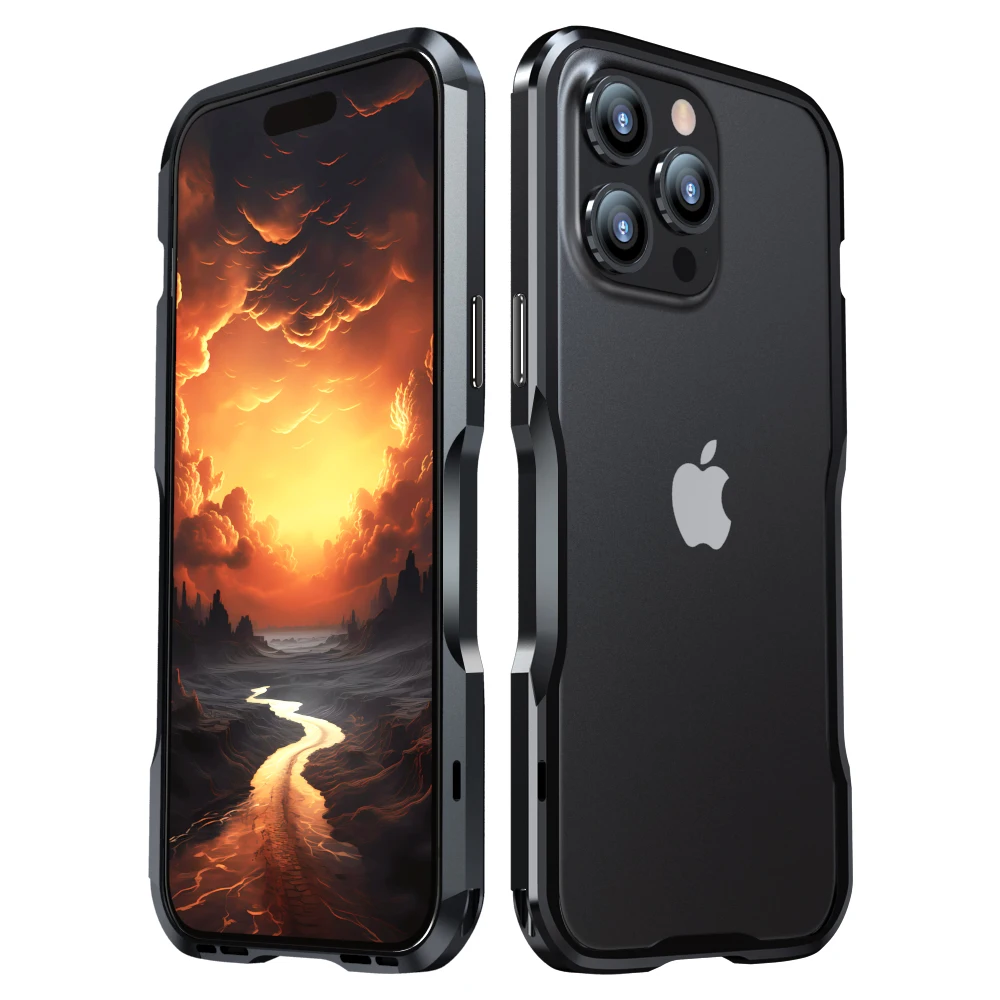 Custodia Rigida Con Paraurti In Metallo Per IPhone 12 Pro Max (6.7'') – Telaio In Alluminio, TPU, Colore Nero