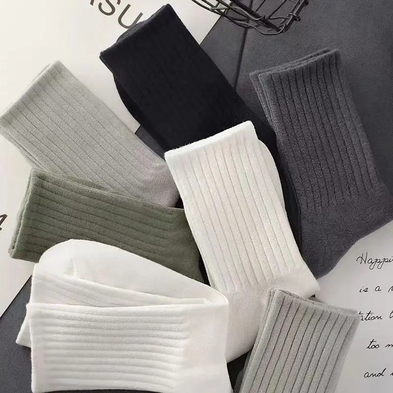 1/5pairs Autumn and Winter Socks Cotton Classic Black White Gray Stripe Men  Women Wersatile Mid Tube Socks Casual Sports Socks - AliExpress