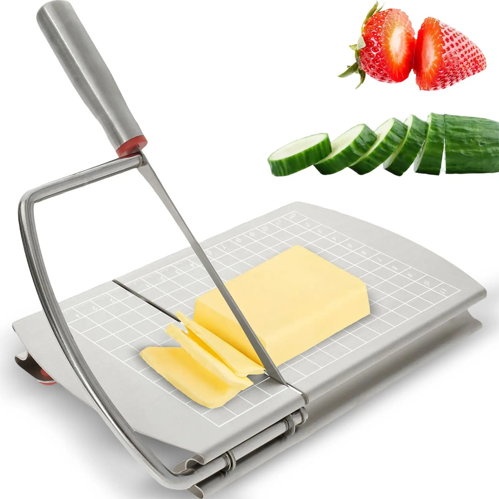 Tagliere per Formaggio, Tagliere per Formaggio in Acciaio Inossidabile con 5 Fili di Ricambio, Taglierino Multiuso, per Formaggio in Blocchi, Verdure, Burro, Salsicce, Pane
