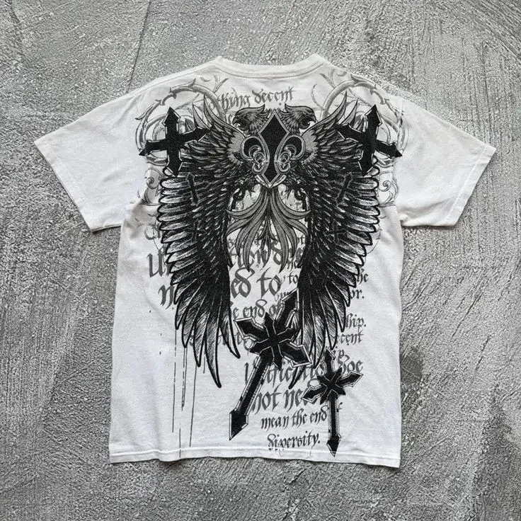 Mens Y2K Gothic Graphic T Shirt Streetwear Skull Cross Oversized Tee Top