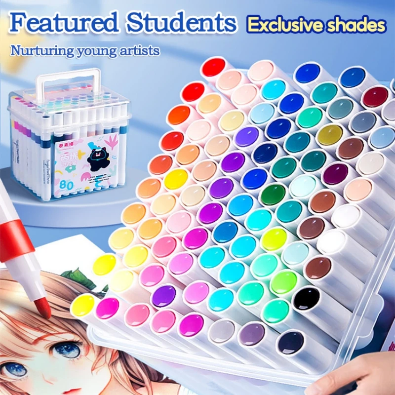 24-80 Colors Acrylic Marker Pen Set Children Paint Art Markers for Rock,Glass, Wood, Canvas,Greeting Cards Graffiti Art Supplies