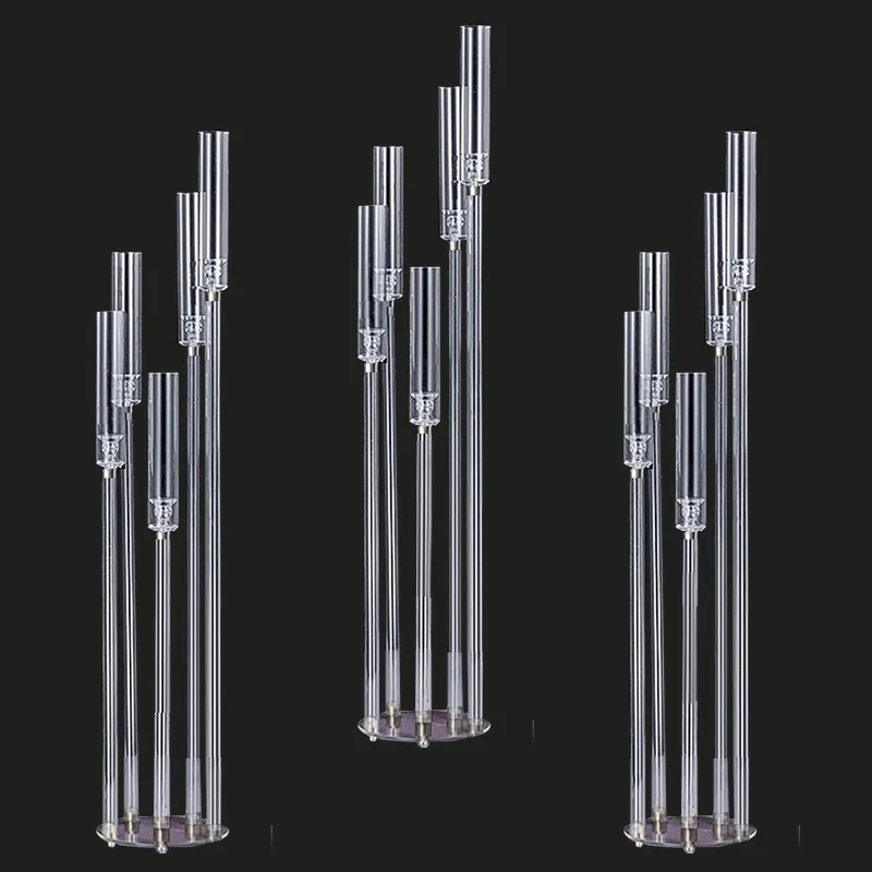 

6 Pieces 2022 New 128cm High Clear Acrylic Candelabra Wedding Center Crystal 5 Arms 8 Arm Candle Holders For Party